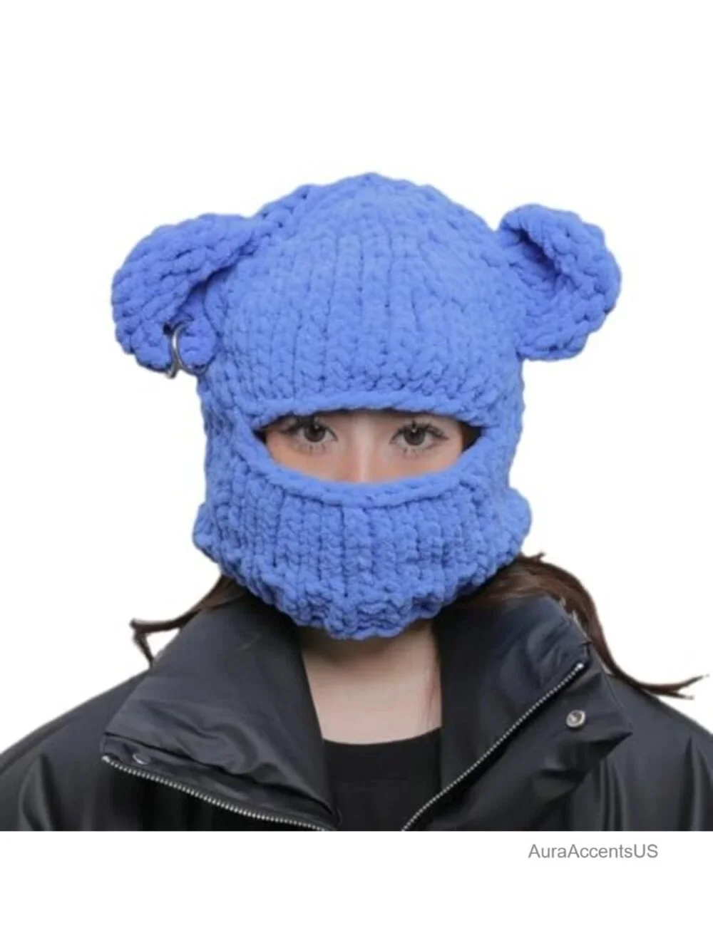 Knit Balaclava Ski Mask 2-in-1 Hooded Scarf Beanie Winter Warm Headwear